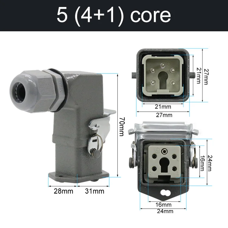 HDC-HA Rechthoekige Heavy Duty Connector 10A 16A 4 5 6 8-pins kern Luchtvaart Waterdichte industriële stopcontact