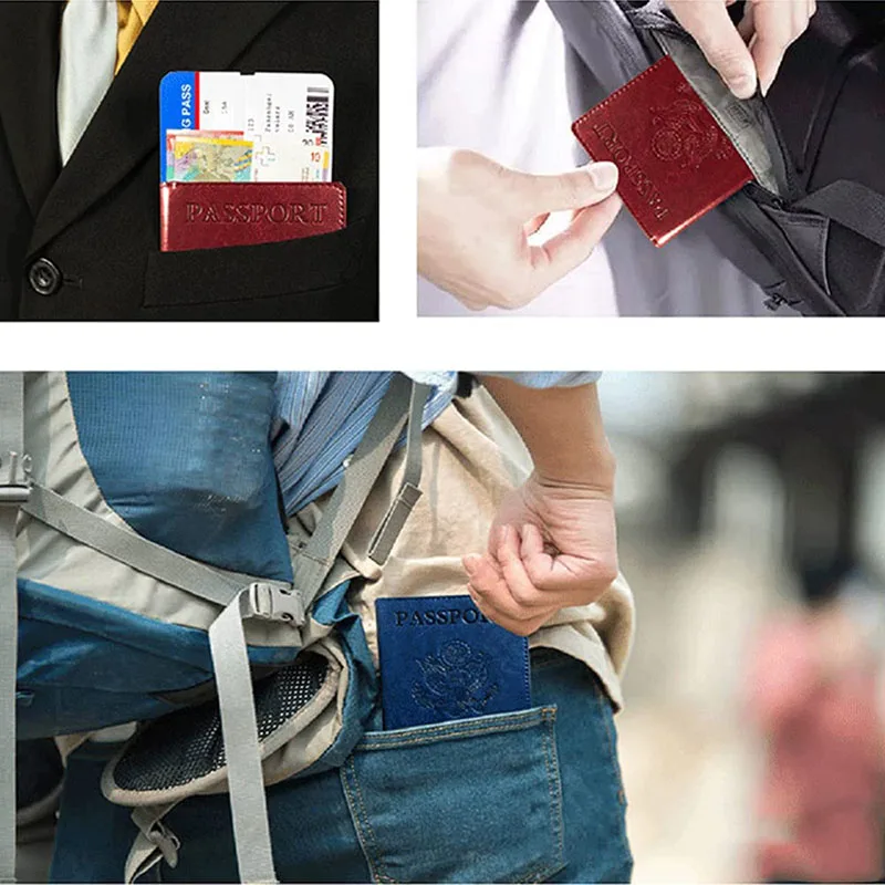 US Passport Cover Personalised PU Leather Women USA American Passport Holder Case Men Travel Document Case