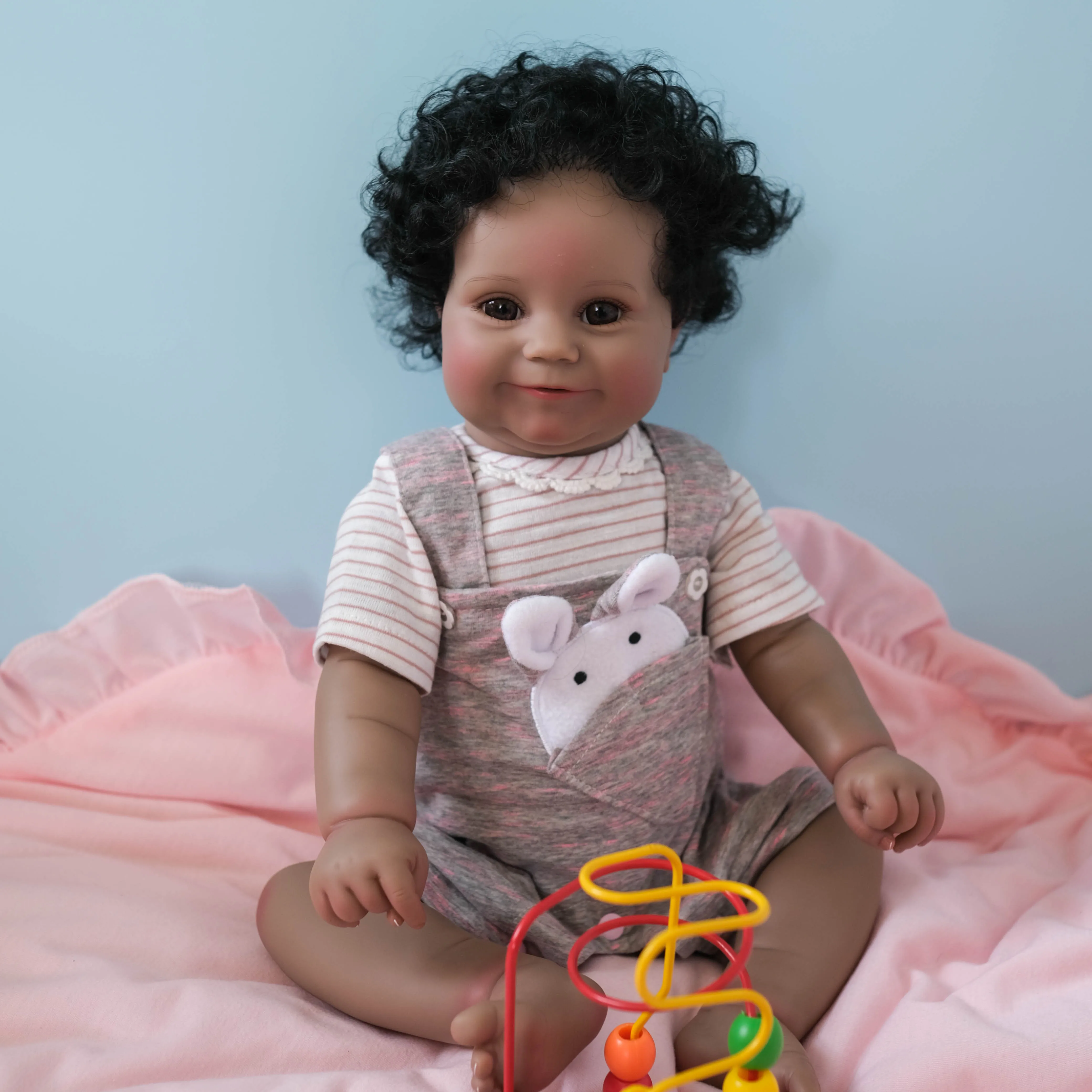 Bebes 50CM Full Body Reborn Maddie Doll in Dark Brown Black Skin Hand-Detailed Painting with Visible Veins Lifelike 3D Skin Tone