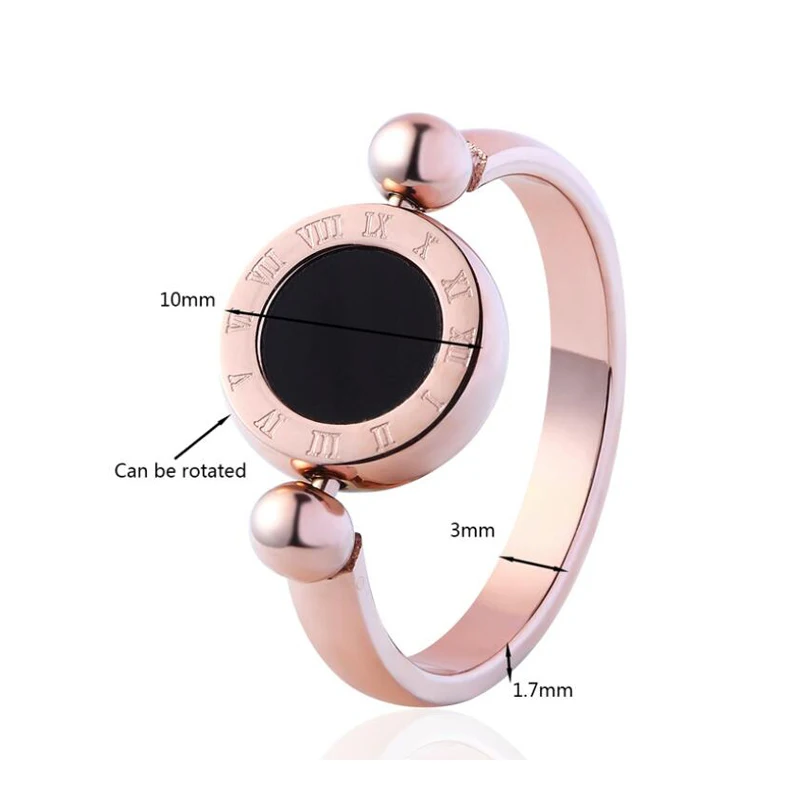 Classic Design Can Be Rotated Enamel And Shell Roman Numeral Beautiful Woman Ring Stainless Steel Brand Ring Jewelry For Women