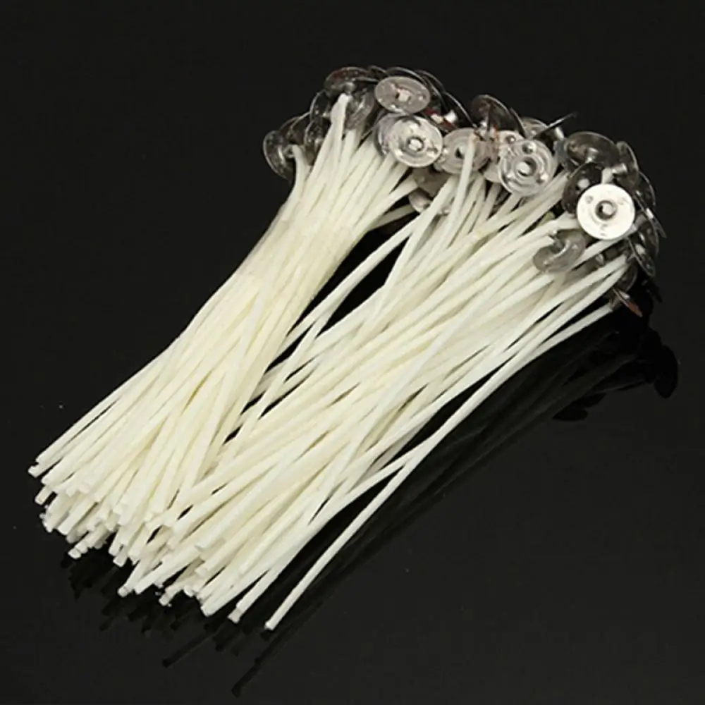 30 Pcs 10cm Camping Candle Wicks Cotton Core Waxed Wicks with Sustainer for DIY Candle Making Outdoor Fishing Lighting