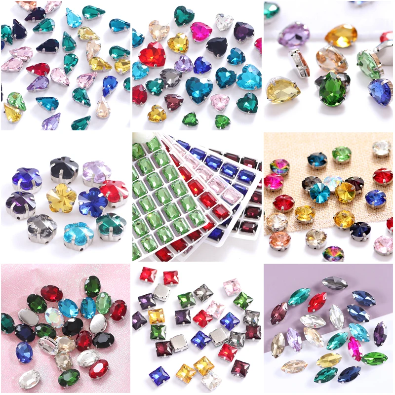 Mixed Color Glass Crystal Sew On Rhinestones With Silver Claw  Sew on Stone Sewing Rhinestones For Clothing Shoes Diy