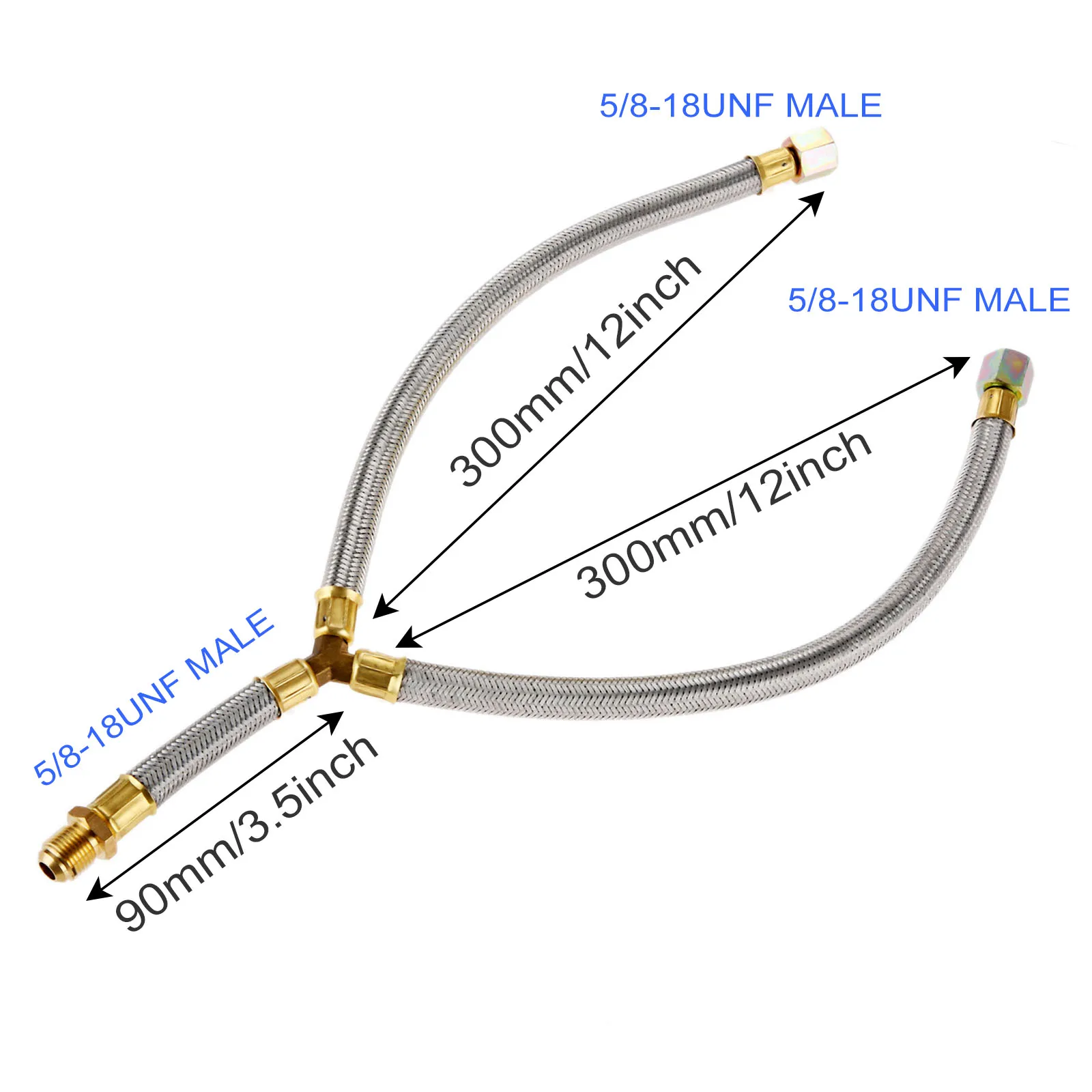 1PC Propane Grill Y-Splitter Extension Adapter Braided Hose Length 15 with 3/8 Flare Connection