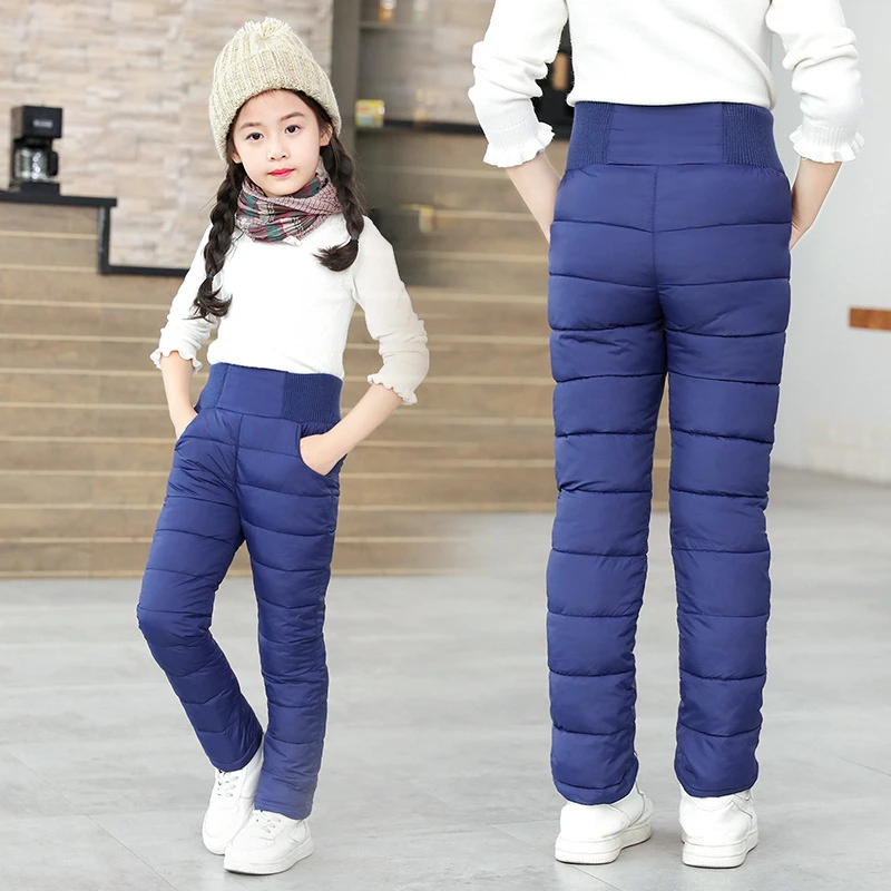 Winter Girls Boys Trousers Toddler Kids Cotton Padded Thick Warm Full Length Casual Pants Clothes High Waisted Baby Ski Leggings