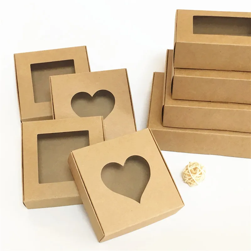 30pcs Blank Kraft Paper Gift Box with Window Handmade Soap Box Jewelry Cookies Gift Candy Box Wedding Gift Box Party Supplies