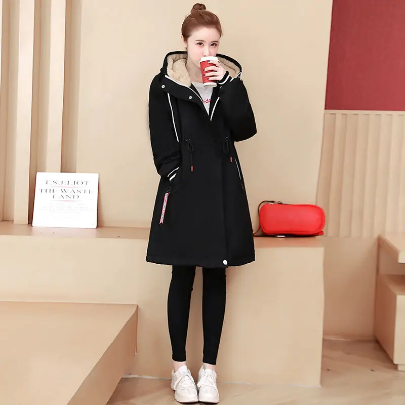 Padded Parkas Women\'s Cotton Jacket 2022Winter Coat Add Velvet Thick Hooded Jacket Ladies Lambswool Coat Women Parkas Black Y564