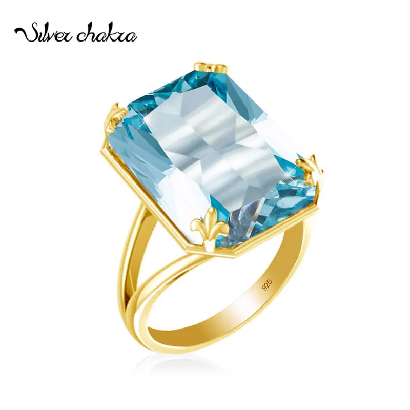 Charm Female Ring Gold 585 Blue Topaz Gemstone Rings Real 925 Sterling Silver Party Wedding Rings For Women Fine Jewelry