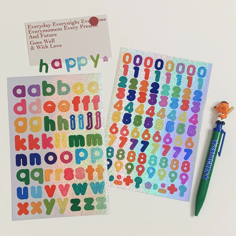 2 Buah/SET IN Terbaik Menyilaukan Laser Bahasa Inggris Alphanumeric Stiker Diary Kawaii Notebook Penyegelan Stiker Alat Tulis Label Stiker