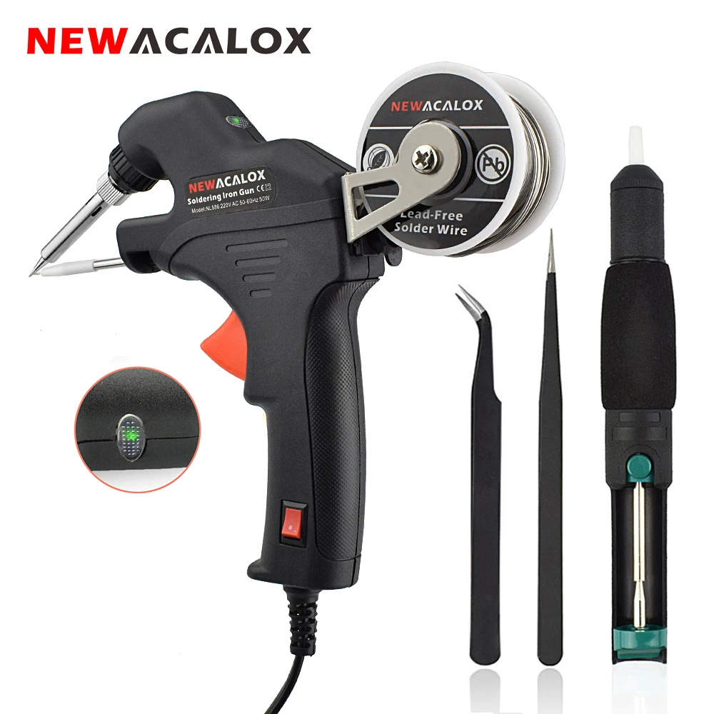 NEWACALOX  Electric Soldering Iron Kit EU Internal Heating Soldering Gun Handheld Automatically Send Tin Welding Tool Set