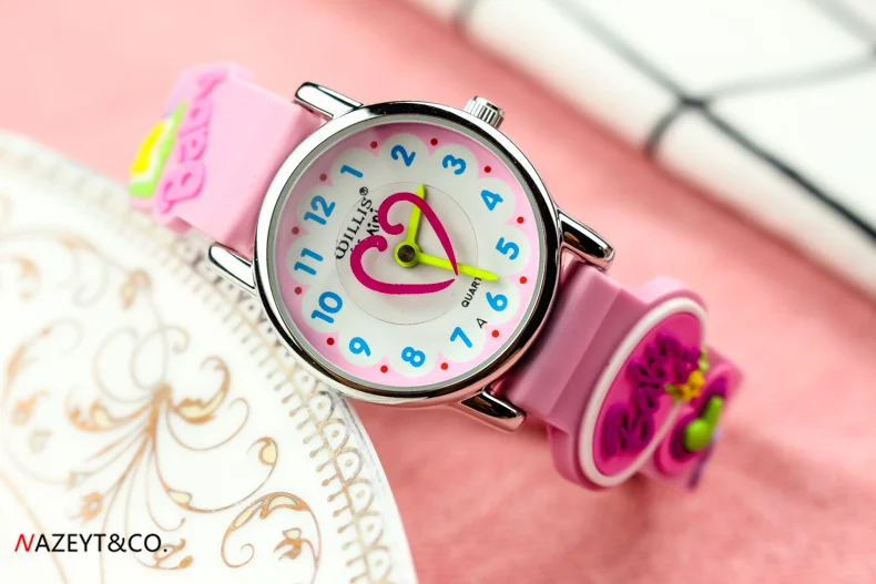 Nova moda meninas à prova dwaterproof água relógio de quartzo crianças bonito coração dial rosa silicone design do bebê relógio de pulso crianças adorável presente