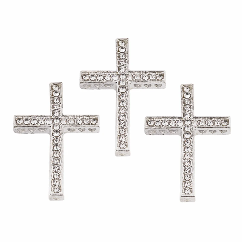 5pcs/bag Wholesale Gold/Rhodium/Gunmetal Color Rhinestone Sideway Cross Bracelet Charm Pendant for Jewelry Making AccessoryF293