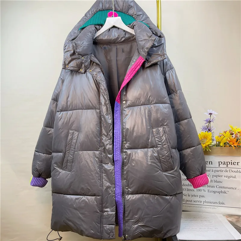 Womens Long White Duck Down Jacket With Hood Detachable Female Thick Loose Soft Down Coat Windproof Casual Feather Coats