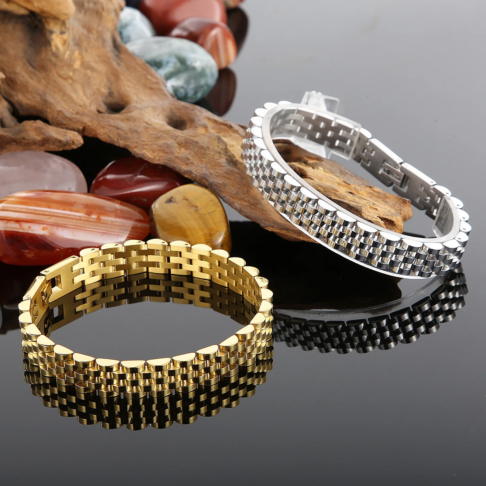 Men Accessories In Dubai - Kalen แนวโน้ม 10 มม.ดูไบคุณภาพสูงสร้อยข้อมือผู้ชายขัดจักรยาน CHAIN Link