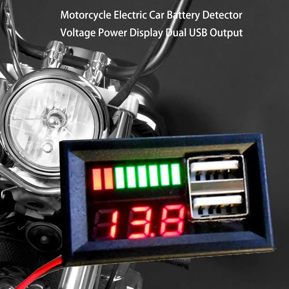 12V Digital Battery Capacity Indicator Voltmeter Battery Volt Tester Detector Power Display Dual USB Output For Motorcycle