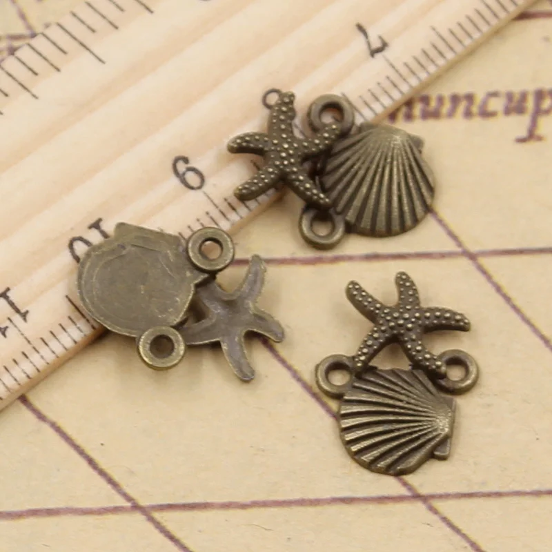 20pcs Charms Shell Starfish Connector Link 14x18mm Tibetan Bronze Silver Color Pendant Antique Jewelry Making DIY Handmade Craft