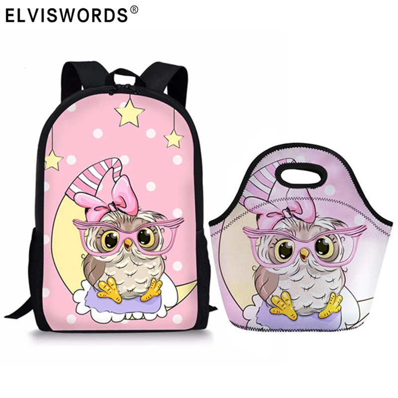 

Cute Owl Print School Bags 2pcs/Set Girls Boys Orthopedic Backpack School Kids Bag Book Bag For Teenager Student Mochila Escolar