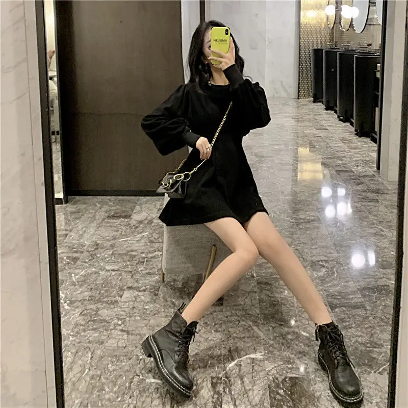 Dress Women School Abdomen Ulzzang Long Sleeve BF Style Harajuku Lovely Girls Newest Mini Daily Soft Popular Spring Pure O-Neck