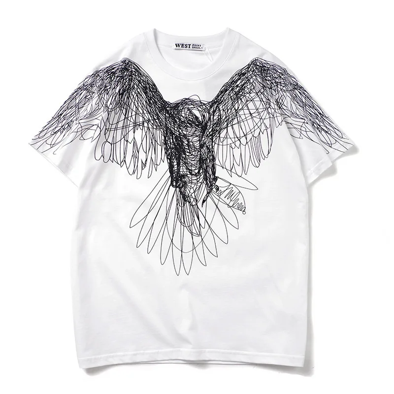 2020 New Arrival Hot Sale O-neck Knitted T Shirt Tshirt Homme Hip Hop Line Eagle 3d Printing Brand Short Sleeve Pure Cotton 