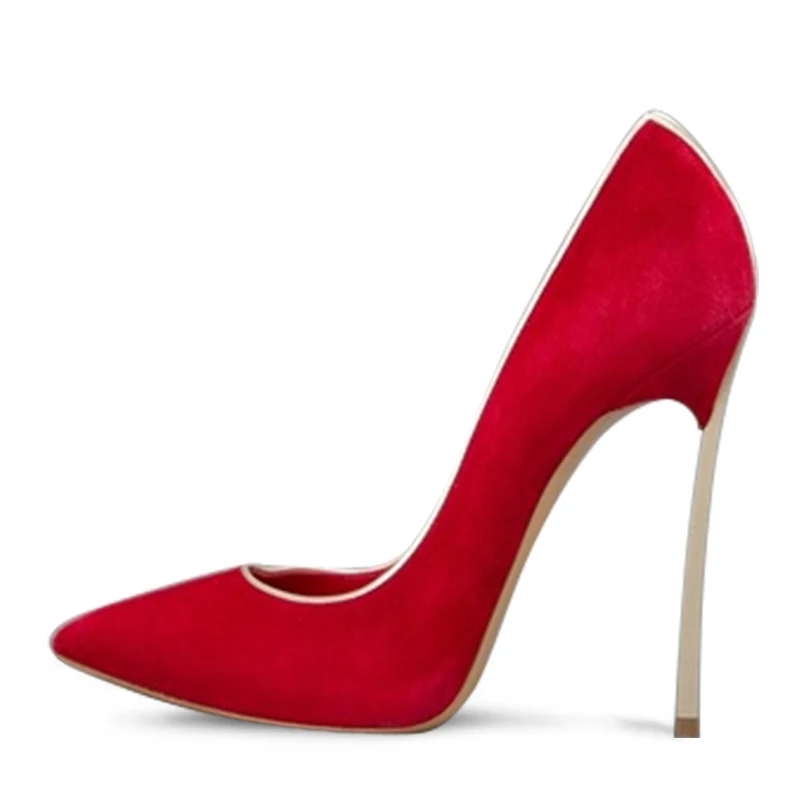 Sexy Blade Heels Women Dress Shoes 12cm Metal Stiletto Heels Pointed Toe Pump Red Pink Blue Slip-on Patchwork Lady Shoes