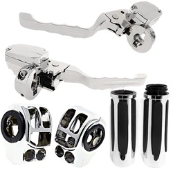 Chrome Handlebar Control Kit With Brake Hydraulic Clutch And Switch Housing Hand Grips For Harley Touring Street Glide 2014-2023