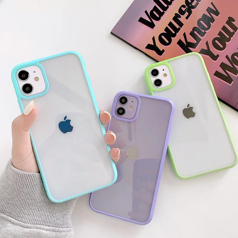 Shockproof Colorful Bumper Clear Phone Case For iPhone 15 14 13 12 11 Pro XR X XS Max 8 7 Plus SE Transparent Soft Acrylic Cover