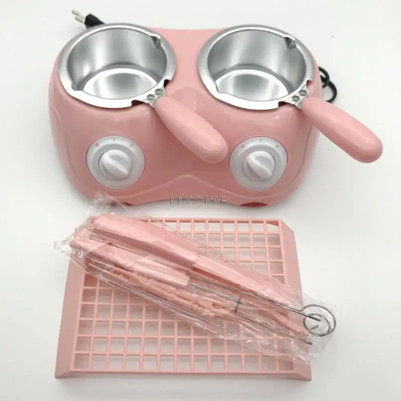 نافورة شوكولاتة كهربائية مزدوجة 250*2 مللي فوندو سعة شوكولاتة ساخنة آلة ذوبان وعاء أصفر/وردي 1 قطعة رائجة البيع