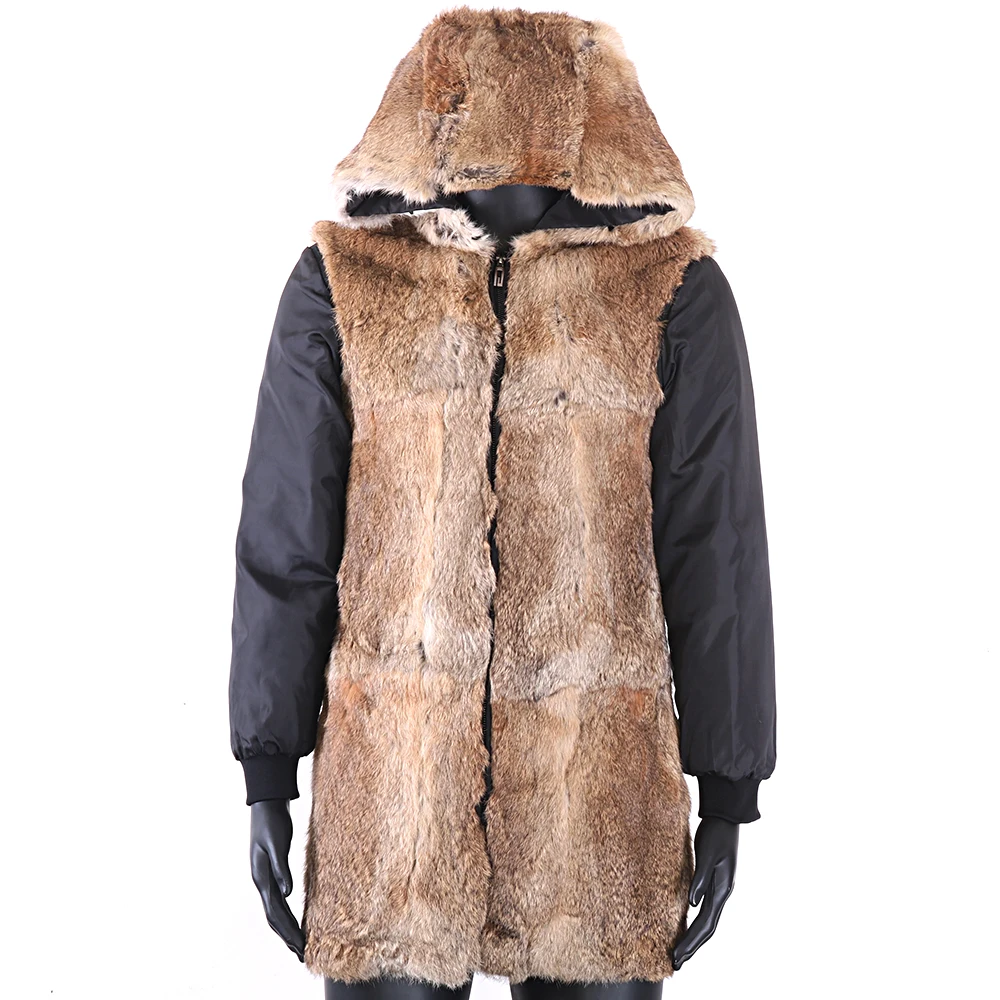 90cm Length Winter Men Long Real Fur Coat Can Match Shell and Fur Collar Parka