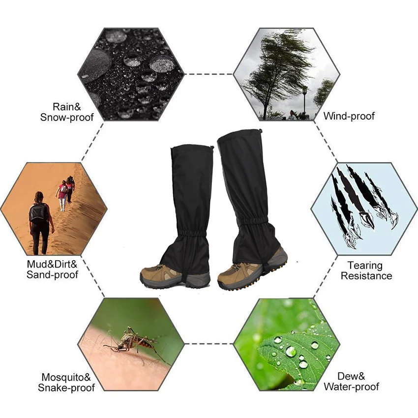 Outdoor Waterproof Leg Gaiters, Leg Covers, Hiking, Camping, Climbing, Skiing, Desert Boots, Shoes, Snow, Legs Protection