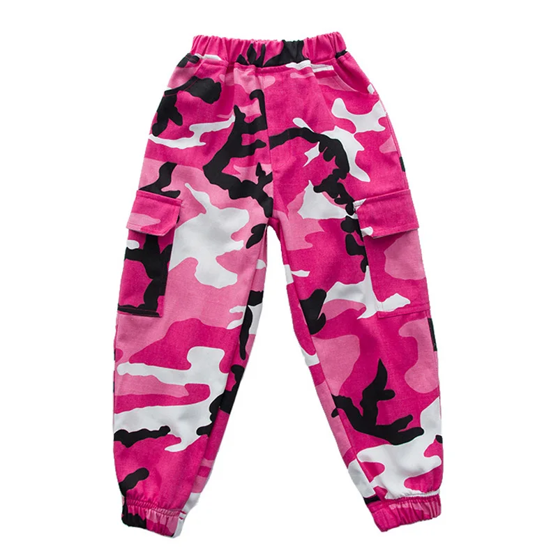 Kid Cool Hip Hop Clothing Streetwear Rose Camouflage Military Tactical Cargo Pants Trousers for Girl Boy Dance Costume Clothes