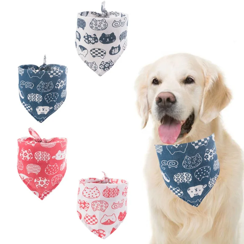 Cute Printed Dog Bandanas Puppy Cat Dog Bandana Bibs Large Dog Scarf Cotton Cartoon Cat Dog Accessories Summer Pet Supplies