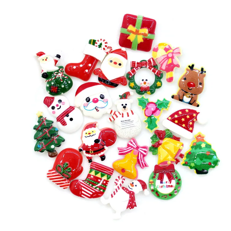 10/20pcs Christmas Tree Shoes Snowman Gift Resin Charm Cartoon DIY Flatback Cabochon DIY Phone Case Decoration