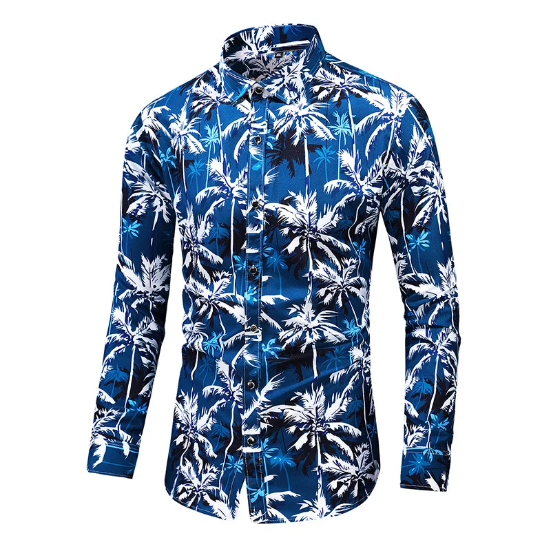 5XL 6XL 7XL Shirt Men New Autumn Personality Printed Long Sleeve Shirts Mens Casual Plus Size Flower Beach Hawaiian Shirt Party