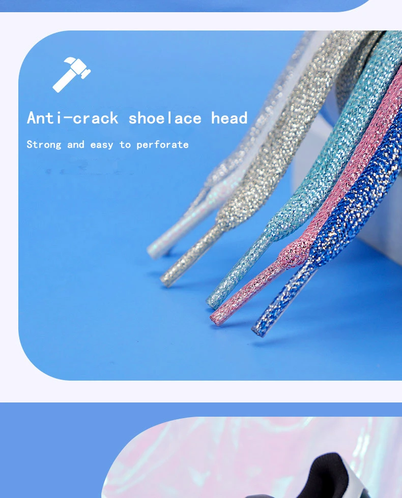 Bunte funkelnde flache Schnürsenkel für sportliche Laufschuhe, Turnschuhe, Schuhe, Stiefelschnüre, glitzernde Schnürsenkel, 1 cm Breite, 1 Paar – Detail 6