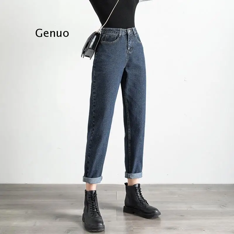 Gray Blue High Waist Jeans Woman Street Style Cotton Mom Jeans No Stretch  Women Boyfriend Jeans Vintage Harem Pants