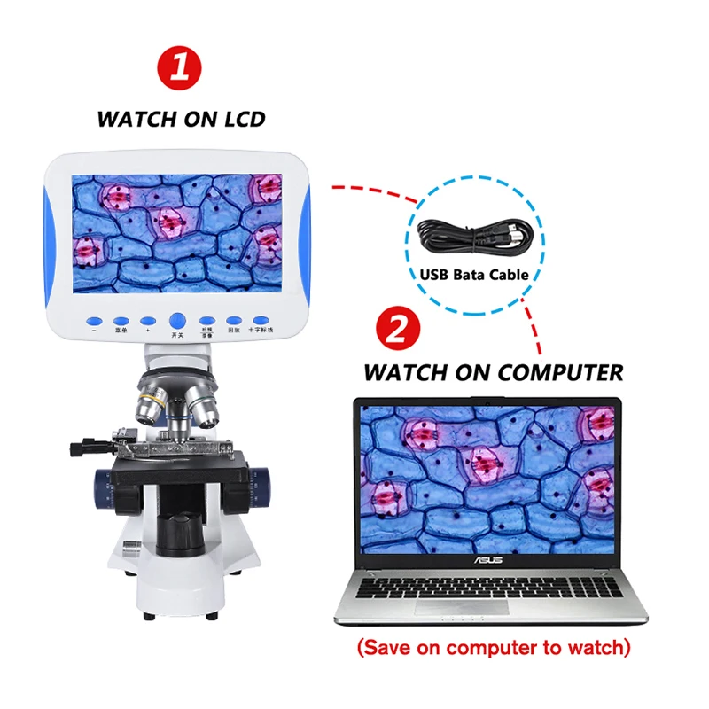 7-inch LCD Digital HD Coaxial fine-tuning Microscope zoom 2000X biological Lab USB led +bag+SD card Can store videos and photos