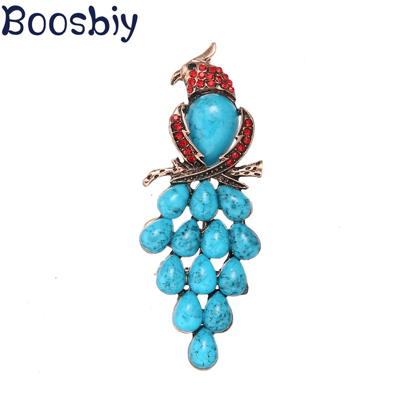 

Boosbiy Fashionable Blue Peacock Brooch Alloy Silver Plated Animal Female Crystal Vintage Brooches for Women Special Gift