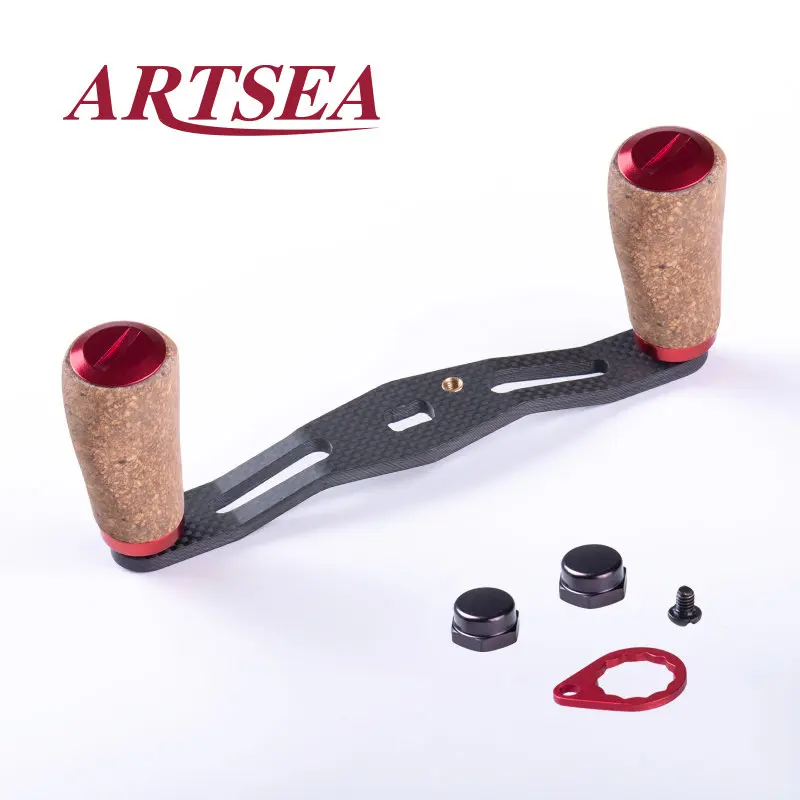 ARTSEA Refit 1K Carbon Fiber Fishing Reel Handle Rocker Light weight 29g Rubber wood Knob for  Baitcasting Reel Fish Accessories