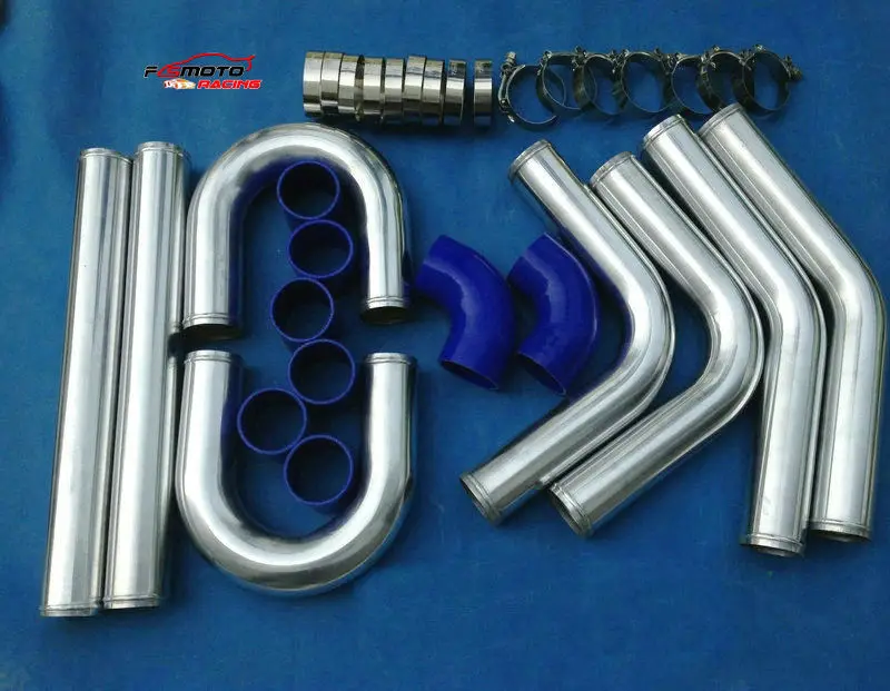 57mm Aluminum Universal Intercooler Turbo Piping blue hose T-Clamp 2.25