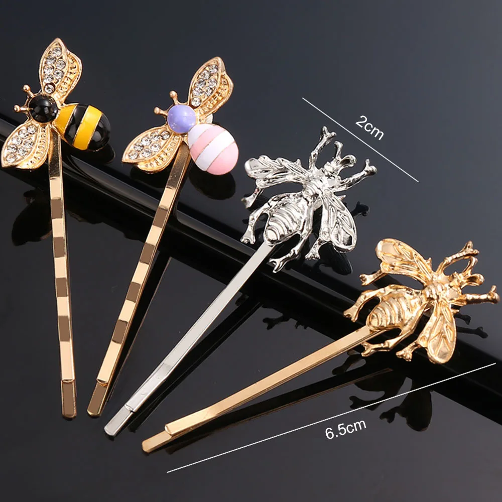 Women Fashion Style Girl Exquisite Gold Bee Hairpin Side Clip Elegant Hair Clips Barrettes Sweet Headwear Hair Accessories