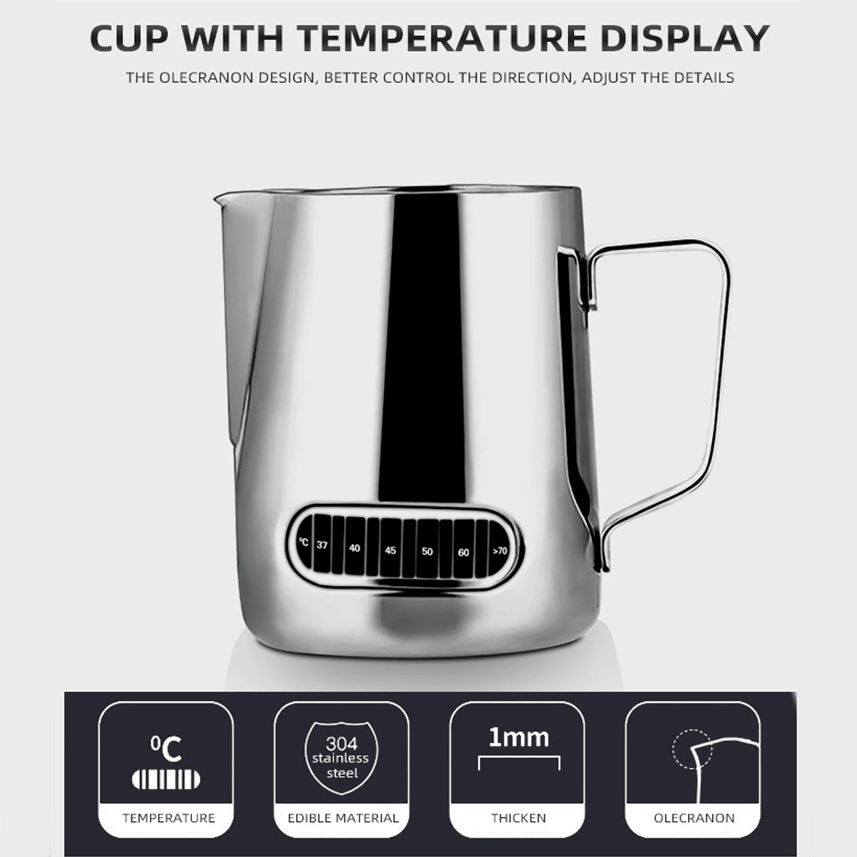 350/600ML Stainless Steel Milk Frother Pitcher with Thermometer Indicator Milk Pitcher Barista Coffe Latte Art Cup Milk Jug