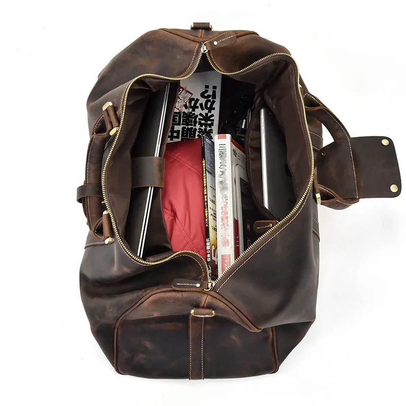 Imagem -05 - Bolsa de Couro Genuíno para Homens Bolsa de Viagem Vintage Bolsa Grande de Fim de Semana Duffle de Pele de Vaca Mala de Mão Masculina 60cm