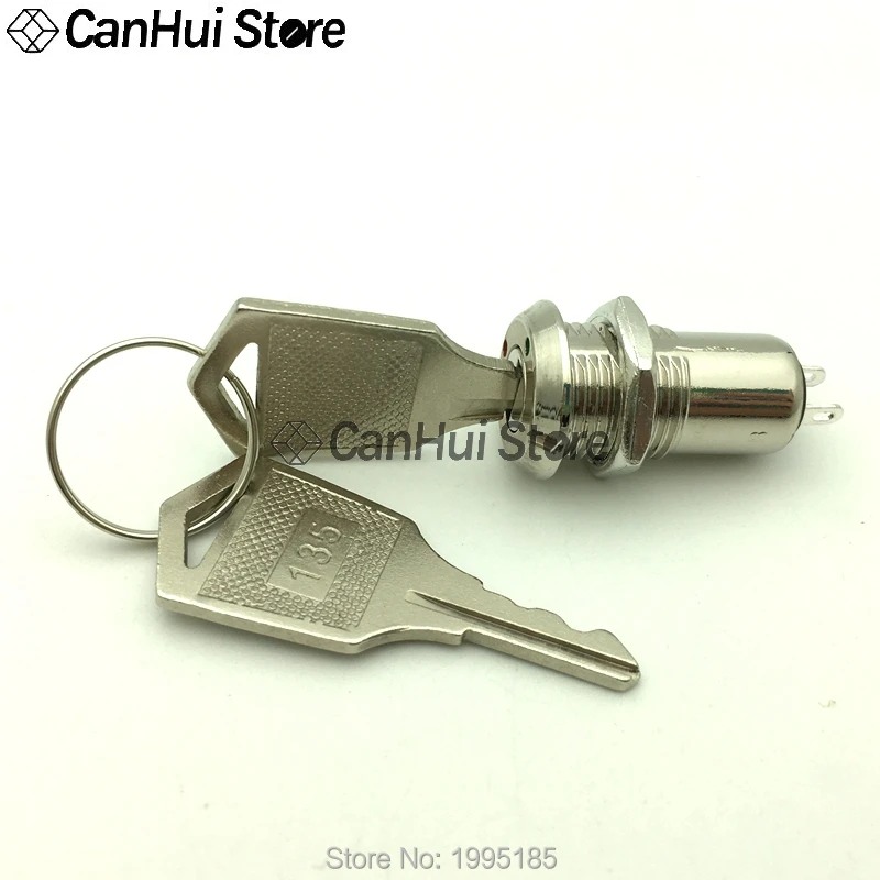 1Pcs 12mm 전자 키 스위치 ON OFF 잠금 스위치 전화 잠금 보안 전원 스위치 12*29/23mm S1203 135 2PIN 2 키 2 위치