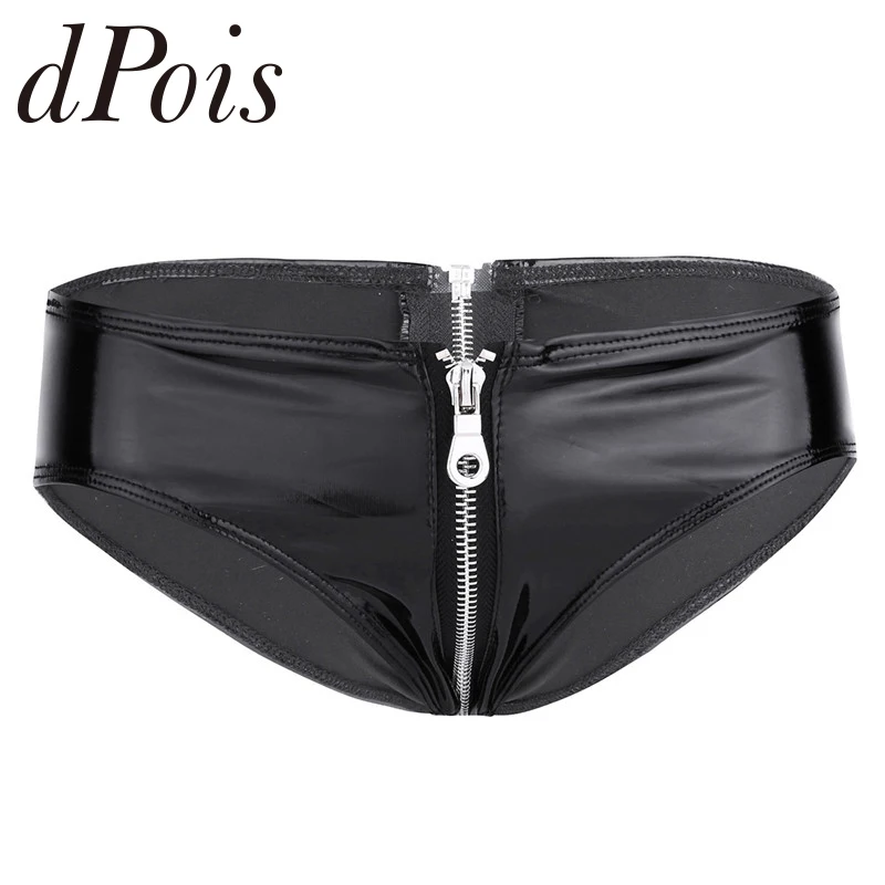 

Women Lingerie Shiny Patent Leather Zipper Crotch Low Rise Sexy Bikini Briefs Underwear Underpants Clubwear Nightwear Panties