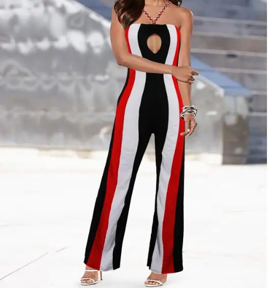 New Fashion Woman Ladies Sleeveless Strap Striped Flared Pant Romper Jumpsuit Playsuit One Pieces Summer Clothes