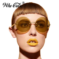 WHO CUTIE 2025 Women Retro Round Sunglasses Fashion Brand Designer Vintage Tint Clear Lens Female Male Rimless Sun Glasses