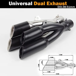 51mm Universal Motorcycle Double Down Exhaust Muffler Pipe Dual Right Left Escape Moto for CBR650 R6 Z1000 TRK502 NMAX PCX125