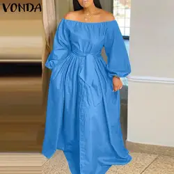 Eleganckie Off sukienka na ramiona 2023 VONDA wiosna Sundress kobiety Solid Color długa, maksi sukienka Femme Casual zapinana Party Vestidos