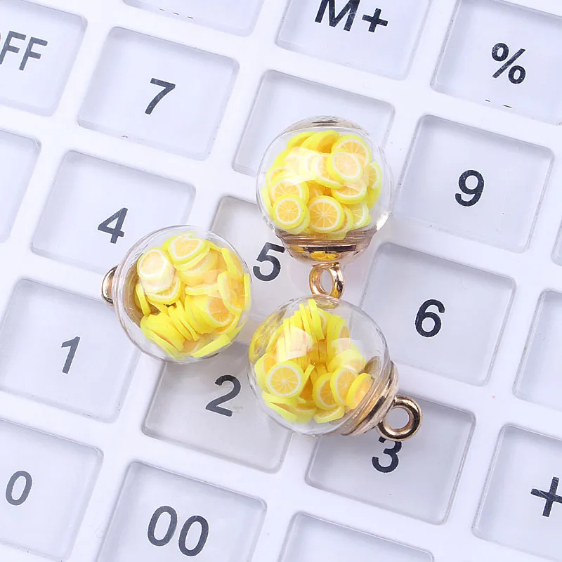 10Pcs Charms Fruit Orange Juice Apple Strawberry Lemon Kiwi Avocado Glass Ball 16mm Pendants Findings DIY For Earrings Necklace