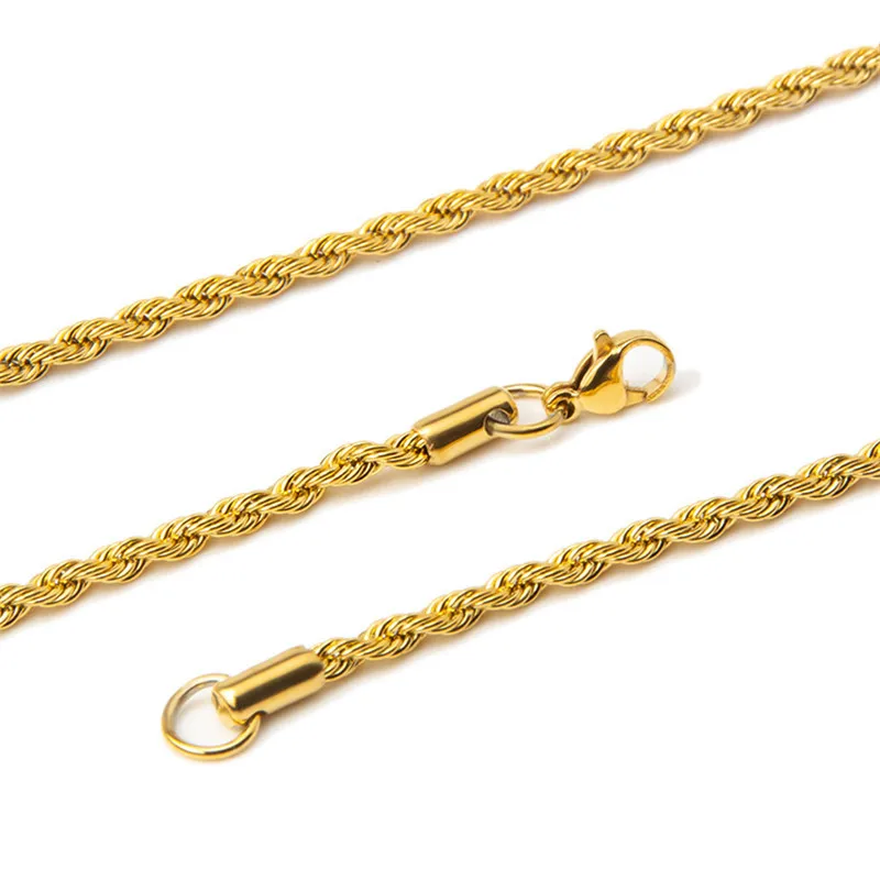Wholesale Price 316L Stainless Steel Gold Color Twist Chain Necklace Fashion Gift Jewelry For Men and Women Width 3MM drop ship