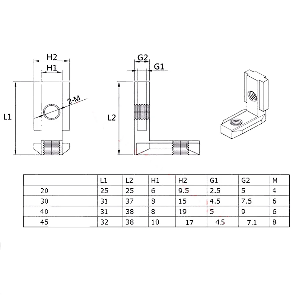 10PCS T Slot L-Shape Aluminum Profile Interior Corner Connector Joint Bracket for 2020 3030 4040 4545 EU Alu-profile with Screws